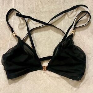 Savage X Fenty Black Gathered Mesh Bralette in Black Caviar Size XL